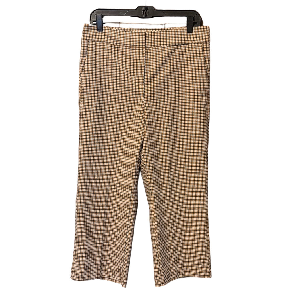 LOFT Flat Front Tan and Black Checkered High Rise Slim Wide Leg 10 Petite
